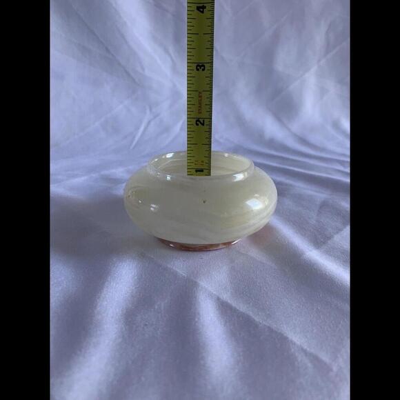 Hand Carved Onyx Trinket Bowl Jar Lid Inlaid w/ Mother of Pearl Flowers Pakistan - Picture 13 of 15